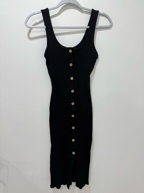 Aqua Black Ribbed Button-Front Midi Dress